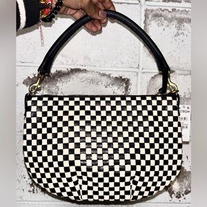 NWT Clare V. Petit Moyen mini messenger in Black/Cream Woven Checker.